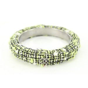 Chanel Green x Black Tweed CC Bangle Bracelet 80cc711s